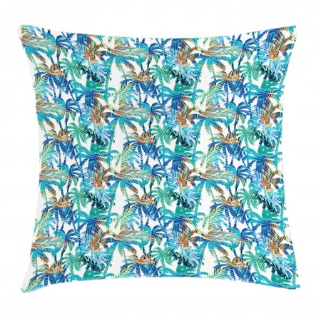 Palm Leaf Throw Pillow Cushion Cover  Tropical Summer Print with Palm Abstract Nature Pattern Fantasy Dream  Decorative Square Accent Pillow Case  24 