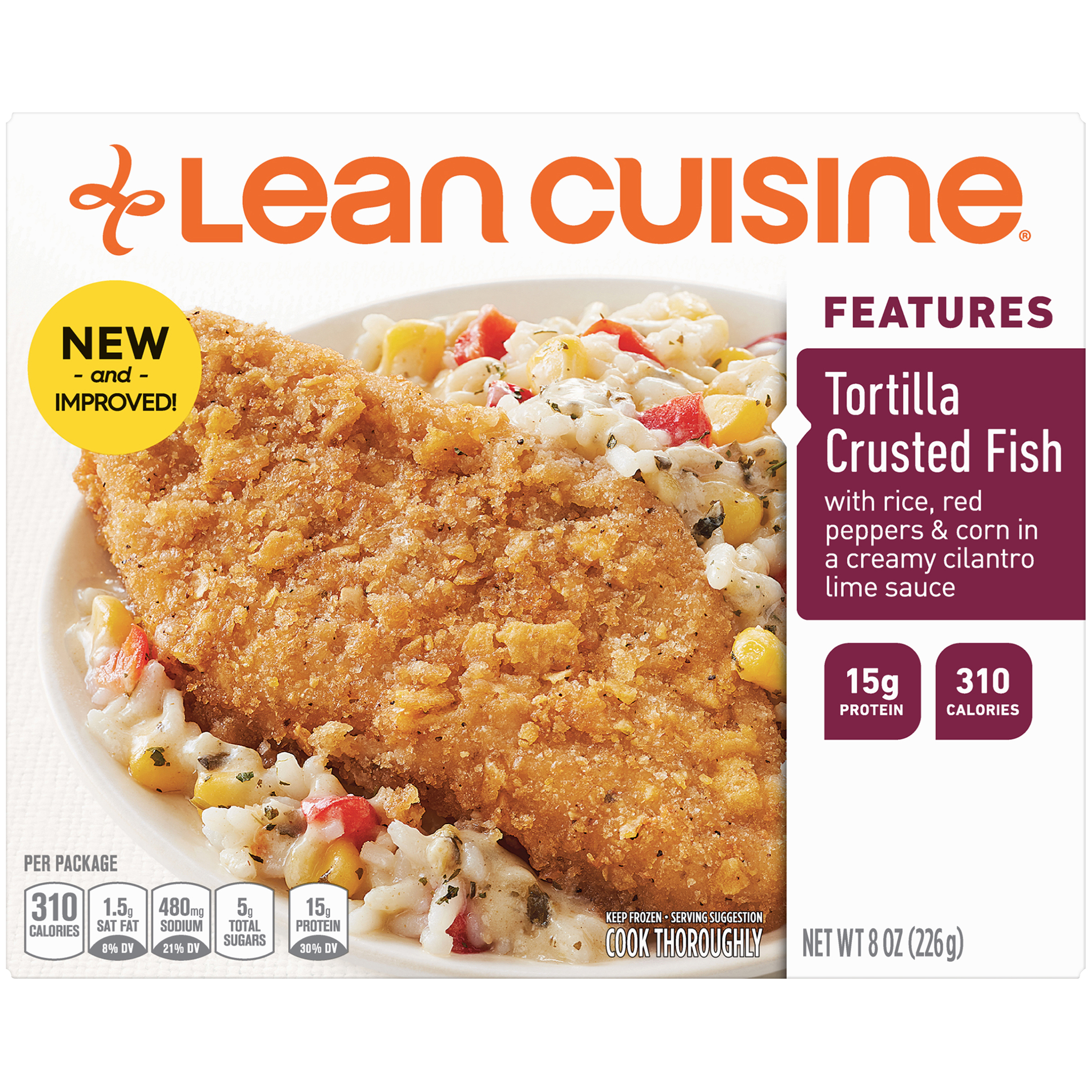 Tortilla Crusted Fish with Rice, Poblano Peppers & Corn in a Sour Cream Sauce