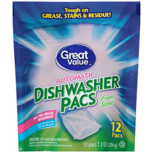 Great Value Fresh Scent Automatic Dishwasher Pacs, 12 Count
