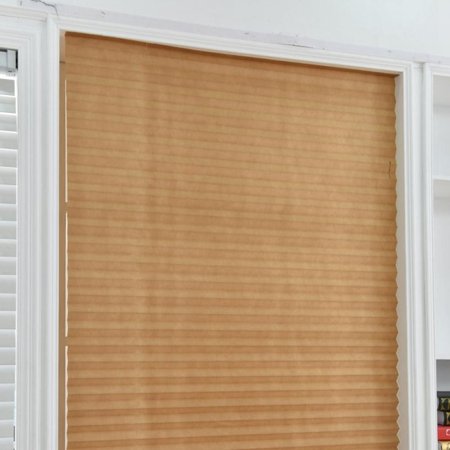 MEROTABLE Non-woven Shade Pleated Curtain Cordless Light Filtering Pleated Fabric Shade with 4 Clips Brown 90*180CM