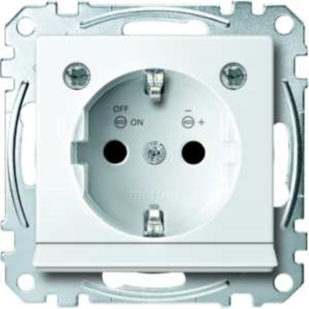 Merten MEG2304-0319. Buchsen-Typ: CEE 7/3, Unterstützte Stecker-Typen: CEE 7/4. Produktfarbe: Weiß, Material: Thermoplast. Eingangsspannung: 250 V, 