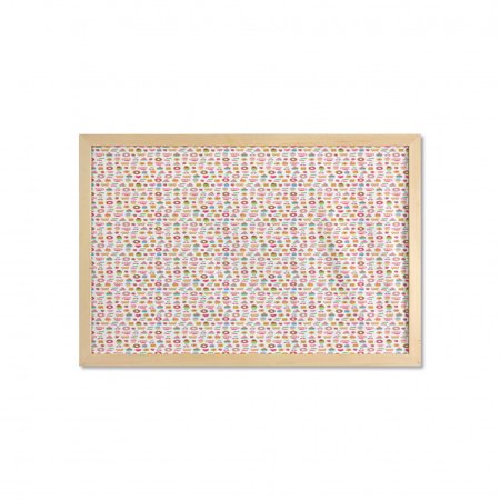 Dessert Wall Art with Frame  Confectionary Pattern of Pretzels and Candies on Pinky Polka Dotted Background  Printed Fabric Poster for Bathroom Living