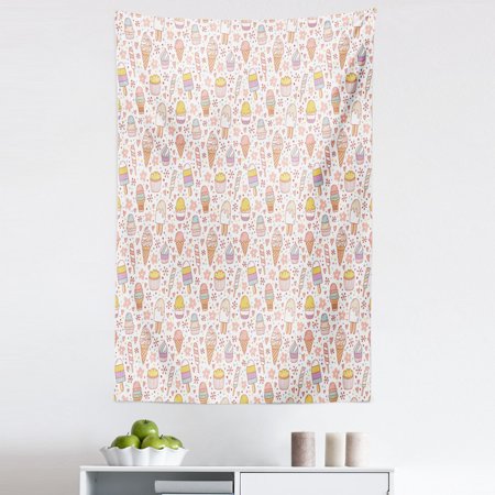 Ice Cream Tapestry  Candies and Yummy Heart Summer Flower Color Dots Design  Fabric Wall Hanging Decor for Bedroom Living Room Dorm  5 Sizes  Peach Co