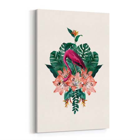 Vintage Flamingo Tropical Summer Fantasy Collage Flower 24  X 36  Canvas Wall Art