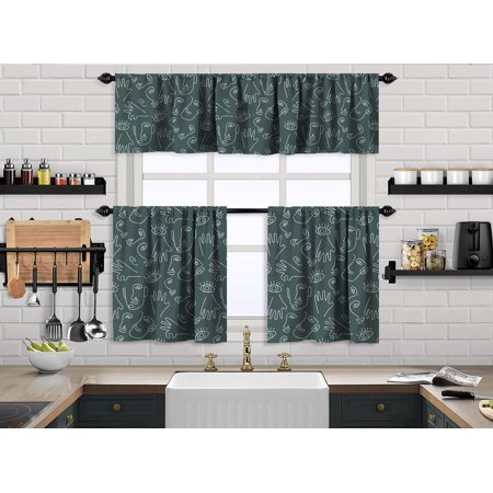 3S Brother S Kitchen Valance BOHO Printed Set of 3 Hanging Rod Pocket & Back Tab Window Décor Valances Tiers Café Curtains -Made in Turkey 0036( Dar