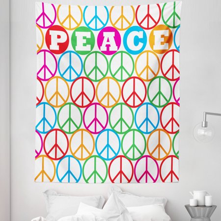 Colorful Tapestry  Colorful Internationally Recognized Peace Sign Letters Counter Culture Print  Fabric Wall Hanging Decor for Bedroom Living Room Dor