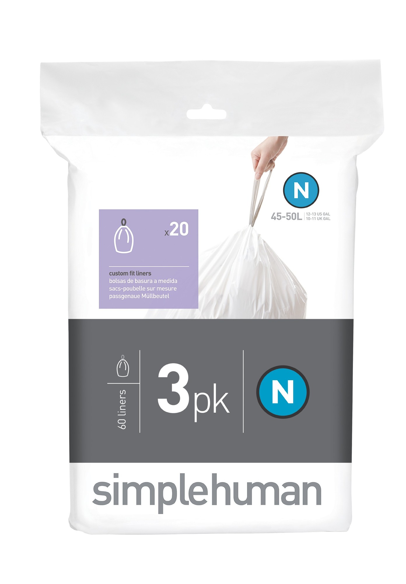 Simplehuman Code N Custom Fit Trash Can Liner - 3pk / 20ct, White