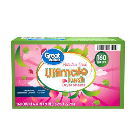 Great Value Ultimate Fresh Fabric Softener Dryer Sheets  Paradise Fresh  160 Count (Packaging May Vary)