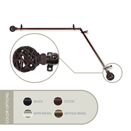 13/16  Dia Adjustable Corner Window Single Curtain Rod 28 to 48  (each Side) in Cocoal with Matthias Finials (4888-287-CR)
