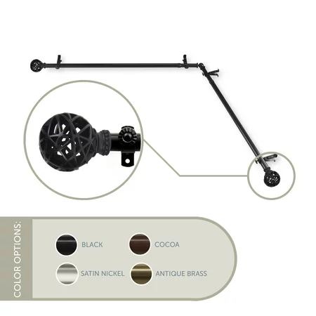 13/16  Dia Adjustable Corner Window Single Curtain Rod 120 to 170  (each Side) in Black with Matthias Finials (4888-992-CR)