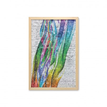Brick Wall Wall Art with Frame  Colorful Grunge Scribbled Drawing on Surface Town Counter Culture Artisan  Printed Fabric Poster for Bathroom Living R