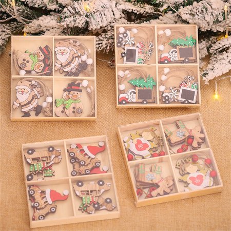 COOLL 1 Set Portable Hanging Ornament Attractive Wood Cartoon Shape Xmas Tree Pendant for Home  Color#4719