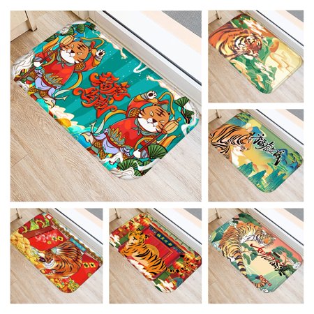 JunDanmall Tiger Pattern Floor Mat Moisture-proof Flannel Fadeless Washable Door Mat for Indoor  Color#8994