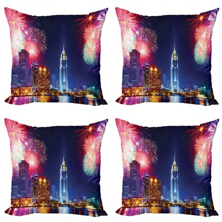 Ambesonne City Throw Pillow Cover 4 Pack  Fireworks in Ho Chi Minh City  16   Multicolor