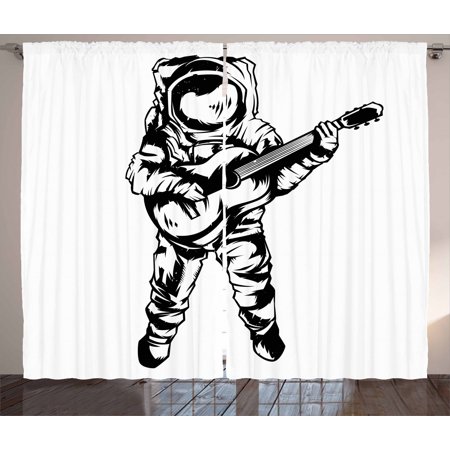 Ambesonne Astronaut Curtains 2 Panel Set  Jamming Space Man  108  X 108   Black White
