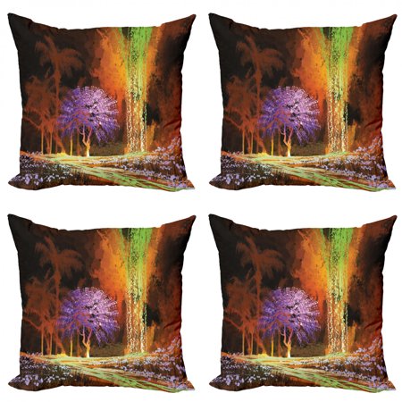 Ambesonne Fantasy Throw Pillow Cover 4 Pack  Digital Tropic Exotic  24   Multicolor