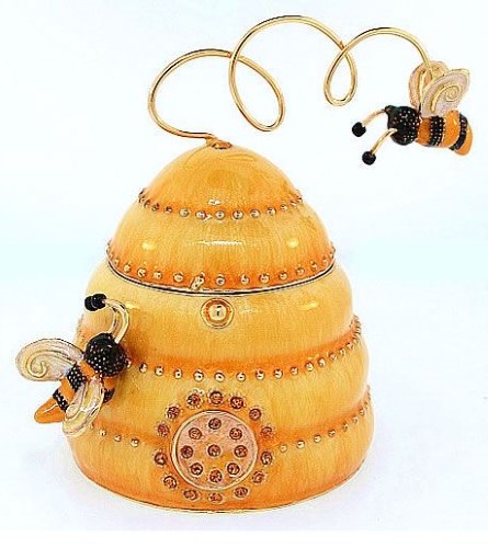 Bee Hive with Flying Bees Austrian Crystal Enameled Jewelery Trinket Box