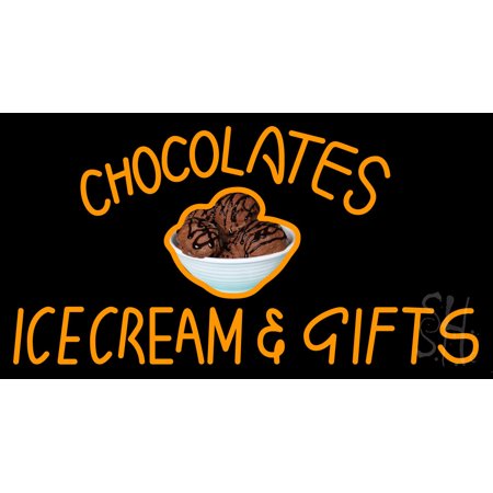 Chocolate Ice Cream and Gifts LED Neon Sign 13 X 24 - Inches  Black Square Cut Acrylic Backing  with Dimmer - Bright and Premium Built Indoor LED Neon
