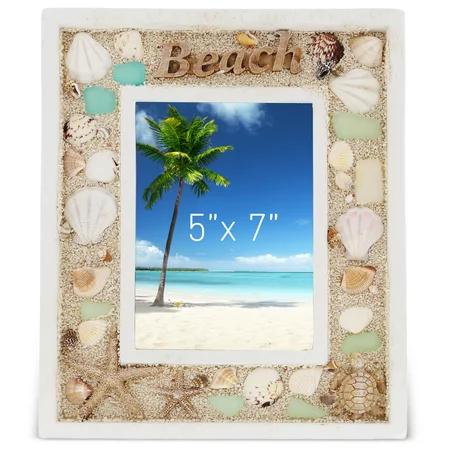CoTa Global Oceanic 5x7 Beach Picture Frame - Beautiful Decor Accent Seashell Photo Frame for Summer Vacation Memory  Handmade - for Tabletop or Wall