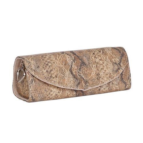 Lorena Travel Jewelry Roll in Tan Snakeskin Faux Leather