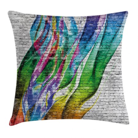 Rustic Home Decor Throw Pillow Cushion Cover  Colorful Grunge Scribbled Drawing on Surface Town Counter Culture Artisan Icon  Decorative Square Accent