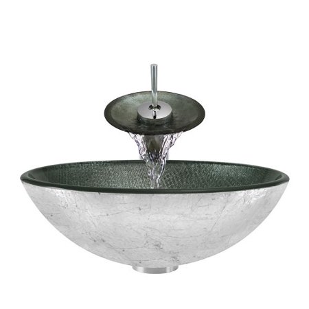 P716 Chrome Bathroom Ensemble (Vessel Sink, Waterfall Faucet, Pop-up Drain, & Sink Ring)