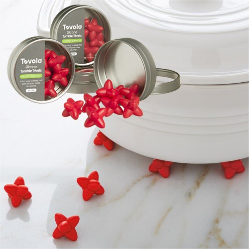 32 Piece Tovolo Red Silicone Tumble Trivets Set for Kitchen Pans Hot Pots Space Saver 80-8775