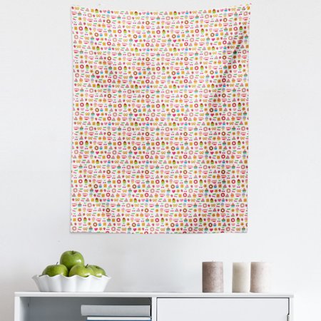 Dessert Tapestry  Confectionary Pattern of Pretzels and Candies on Pinky Polka Dotted Background  Fabric Wall Hanging Decor for Bedroom Living Room Do