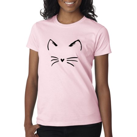 True Way 1128 - Women S T-Shirt Cat Whiskers Silhouette Heart Nose Large Light Pink