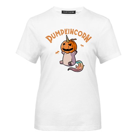 SHIYAO Funny Halloween T-Shirt Cute Pumpkin Print Graphic Tee Short Sleeve Shirt for Women Men(White-L)