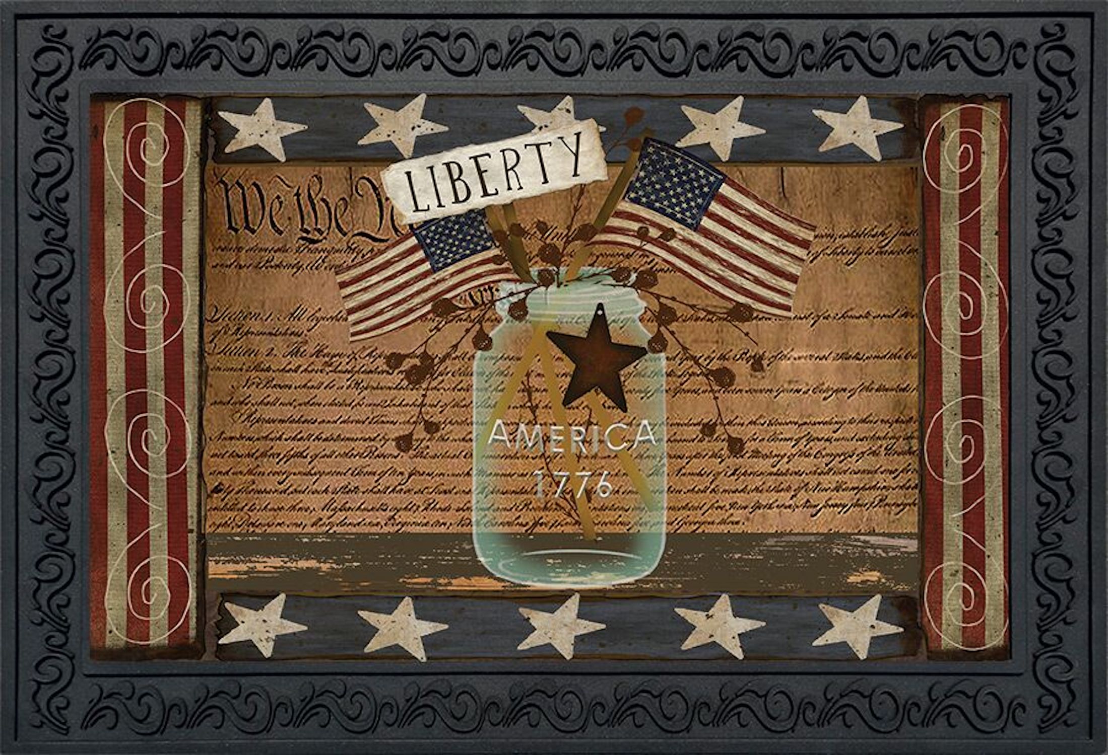 Liberty Primitive Doormat Indoor Outdoor Patriotic Holiday Mason Jar 18  X 30