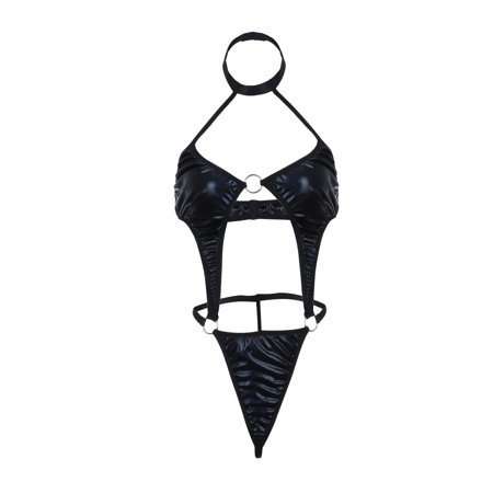 Roliyen Sexy Leath New Jumpsuit Bodysuit Teddy Underwear Sleepwear Lingerie Underwear