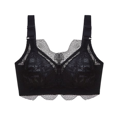 Roliyen Ladies No Steel Ring Gathered Adjustable Lace Big Breasts Show Small Sexy Bra