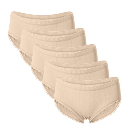 Roliyen Women S Sexy Thin Briefs in Solid Color with Lace Mid-Waist Underwear 5PC