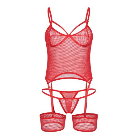 Roliyen New Women Plus Size Lace Lingerie Bra+Thong Underwear Set Sleepwear Garter