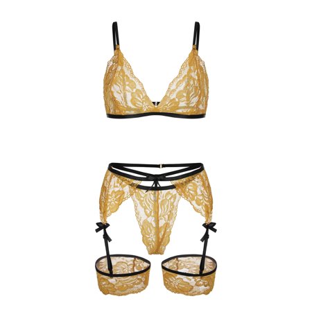 Roliyen Fashion Women Bra Lace Lingerie Underwear Sleepwear G-string Pajamas Garter