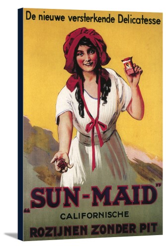 Dutch - Sun-Maid California Raisin - Vintage Advertisement (16x24 Gallery Wrapped Stretched Canvas)