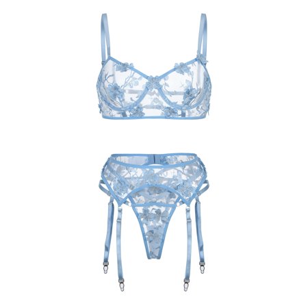 Roliyen Steel Ring Bra Embroidery Underwear G-String Women Lingerie Garter Belt Thong