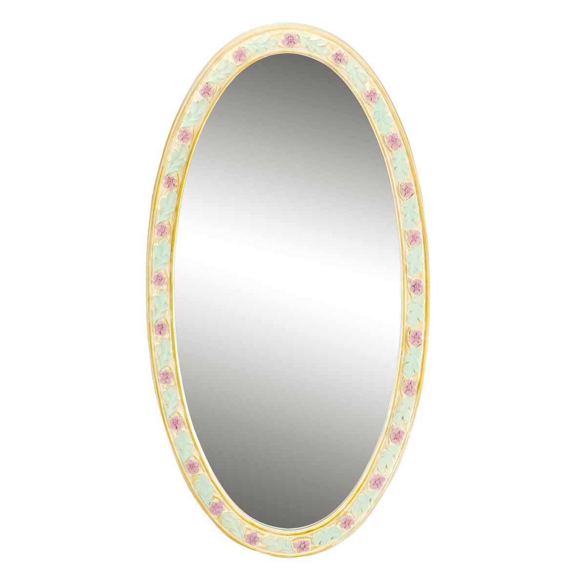 Renovator S Supply Oval Mirror Victorian Hard-Painted Floral Design Made in U.S.a