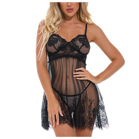Roliyen Women Lingerie Lace Babydoll Strap Chemise Halter Teddy V Neck Sleepwear Suit