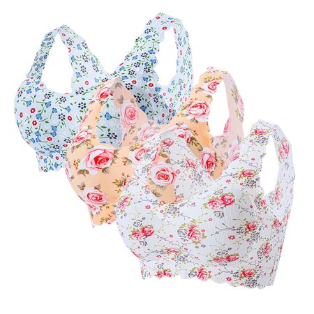 Roliyen 3PC Women S Sexy Plus-Size Print Unblemished with Ice Silk Floral Bra Underwear