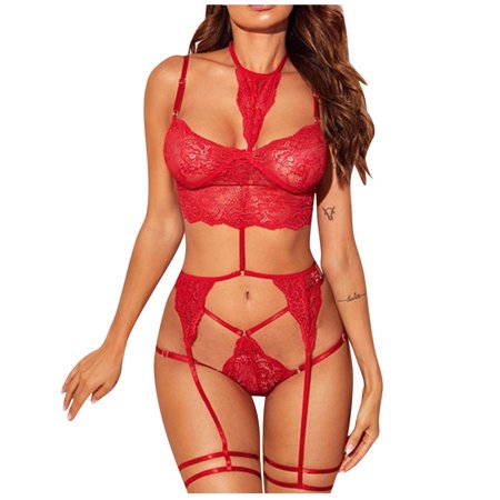 Roliyen New Sexy Fashion Lace Lingerie Underwear Sleepwear Pajamas Garter Suit