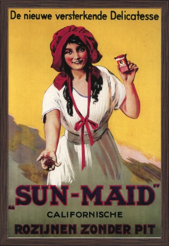 Dutch - Sun-Maid California Raisin - Vintage Advertisement (24x36 Giclee Art Print, Gallery Framed, Espresso Wood)