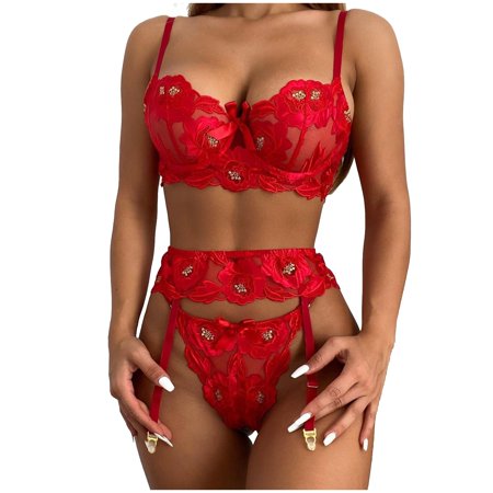Roliyen Steel Ring Bra Embroidery Underwear G-String Women Lingerie Garter Belt Thong
