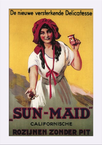 Dutch - Sun-Maid California Raisin - Vintage Advertisement (12x18 Giclee Art Print, Gallery Framed, White Wood)