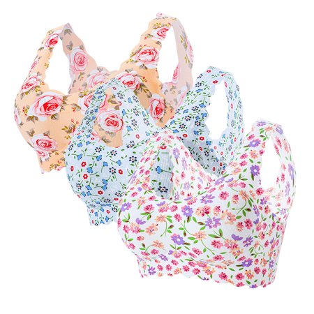 Roliyen 3PC Women S Sexy Plus-Size Print Unblemished with Ice Silk Floral Bra Underwear