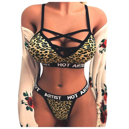 Roliyen Women Lingerie Corset Bandage Hollow Letter Sleepwear Underwear Set