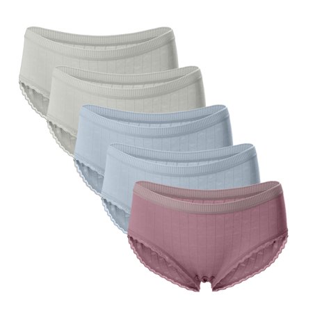 Roliyen Women S Sexy Thin Briefs in Solid Color with Lace Mid-Waist Underwear 5PC
