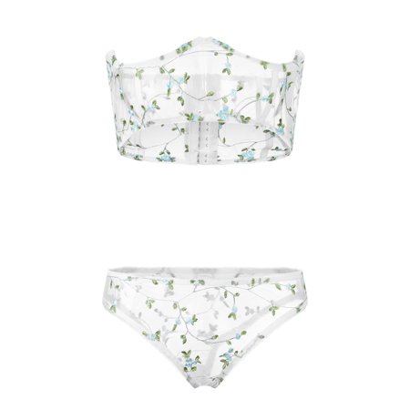 Roliyen Flowers Embroidery Bra G-String Thong Sleepwear Underwear Women Lingerie