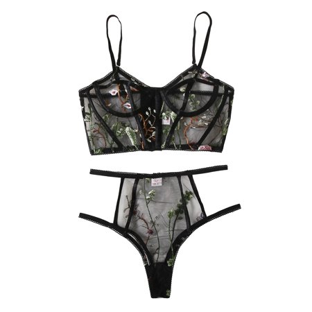 Roliyen Sexy Women Lingerie Flower Embroidery G-string Thong Underwear New Sleepwear